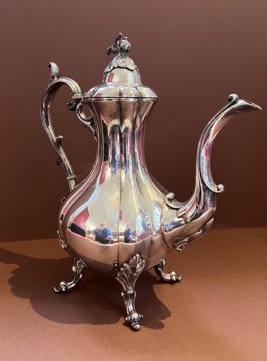 Silver Plated Melon Slice Style Teapot And Coffee Pot, American Silversmith Reed & Barton-photo-2