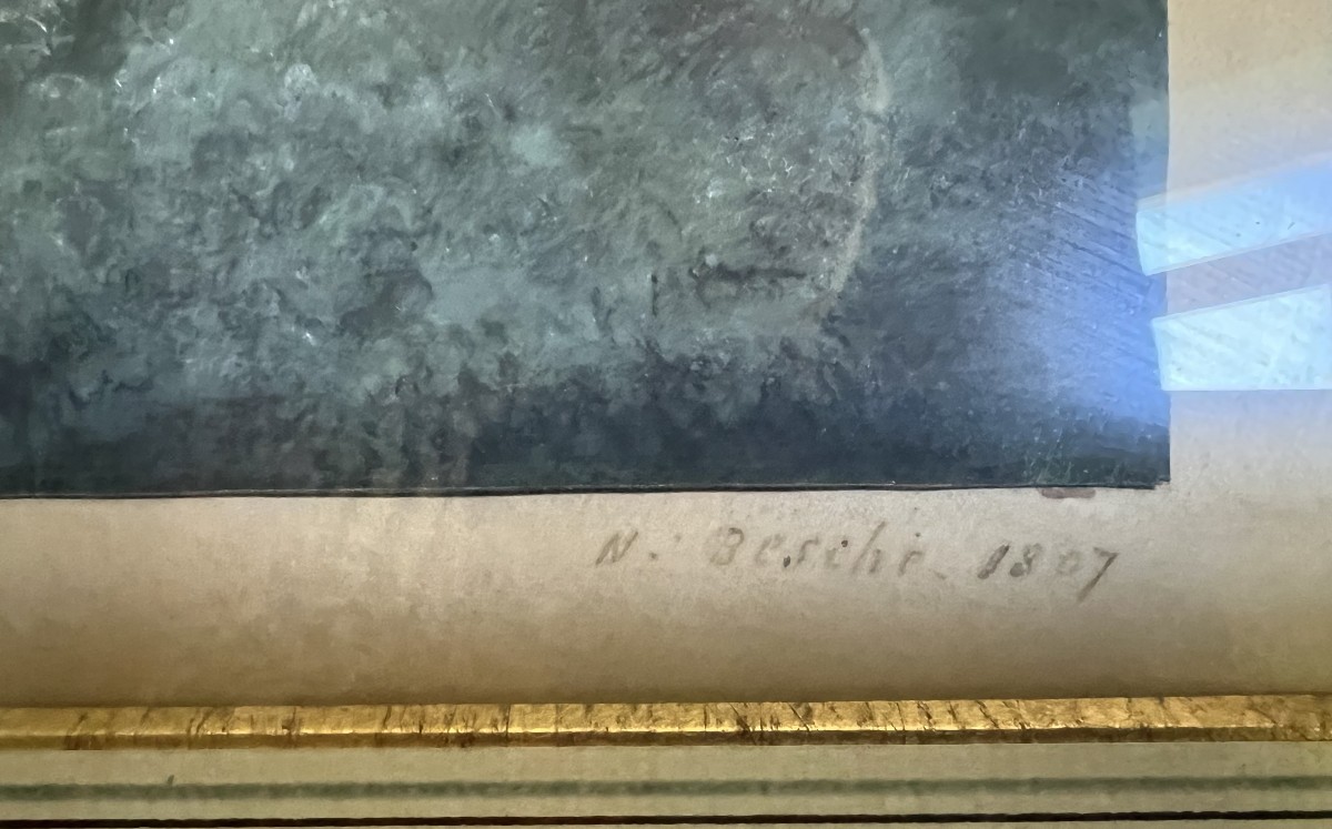 Marine avec scéne de Tempéte traitée en Grisaille , Signée et datée 1807-photo-3