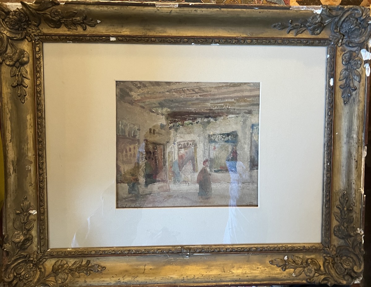 Watercolor On Paper Entitled "souk Of The Shoemakers In Tunis" Signed Friesz.-photo-4
