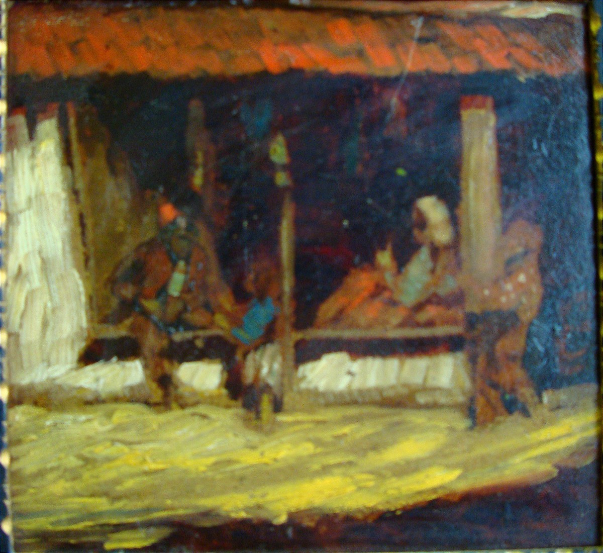 "under The Porch" Oil On Cardboard Signed O. Urbahn, Dated 1929 - German School.-photo-3