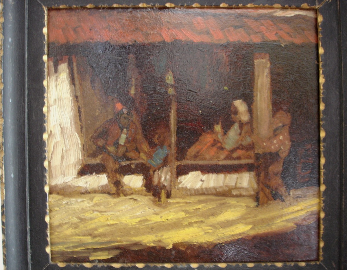 "under The Porch" Oil On Cardboard Signed O. Urbahn, Dated 1929 - German School.-photo-4