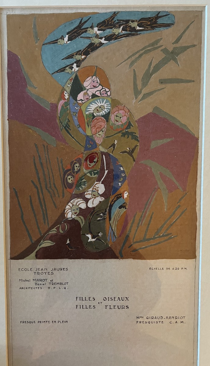 2 Studies For A Fresco For The Jean Jaurés School In Troyes By Y. Giraud-henriot.-photo-1