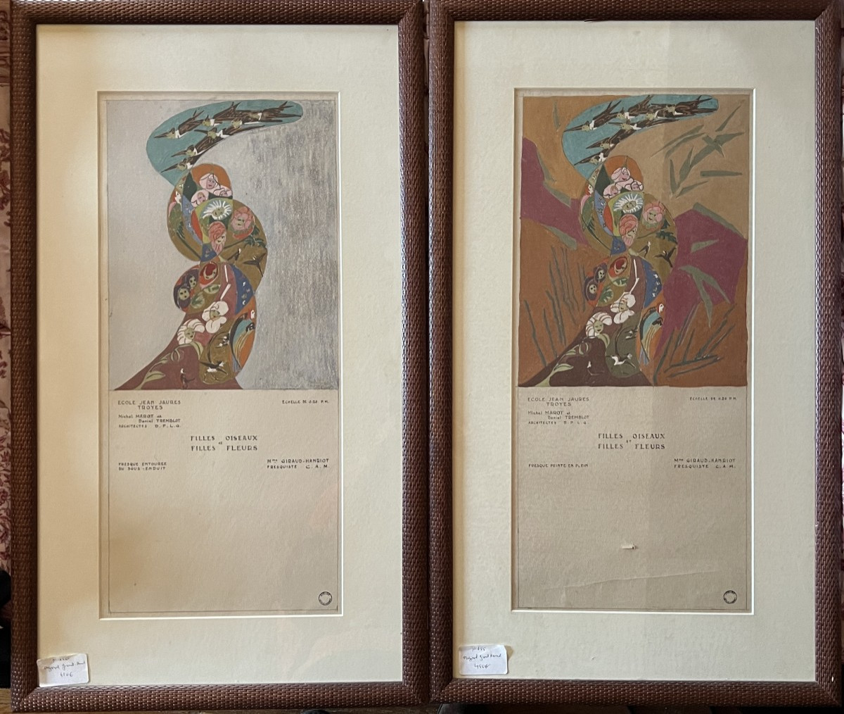 2 Studies For A Fresco For The Jean Jaurés School In Troyes By Y. Giraud-henriot.