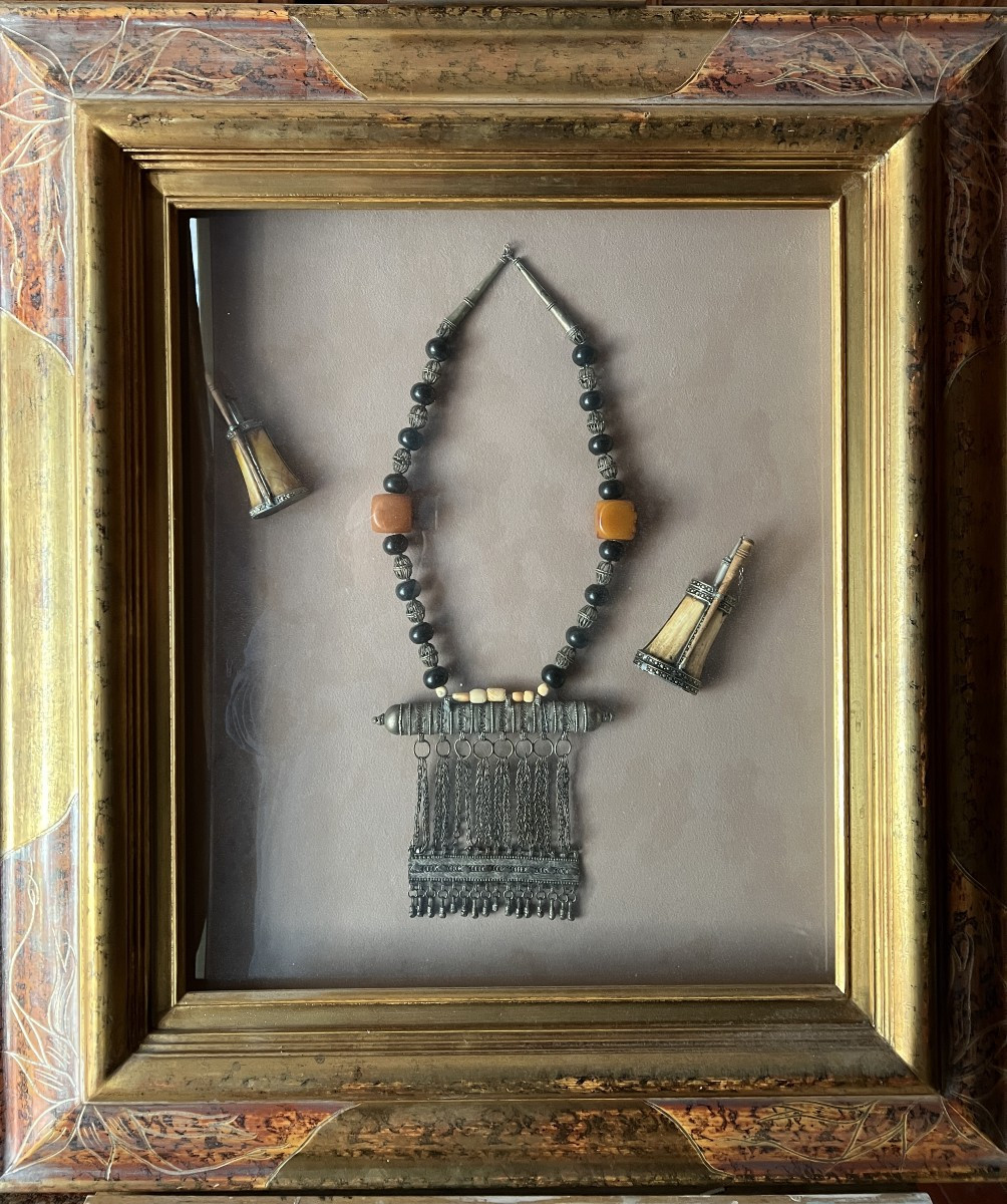 Set Of Quran Holder Necklace And 2 Kohl Vials (or Powder Bulbs) Early 20th Century.