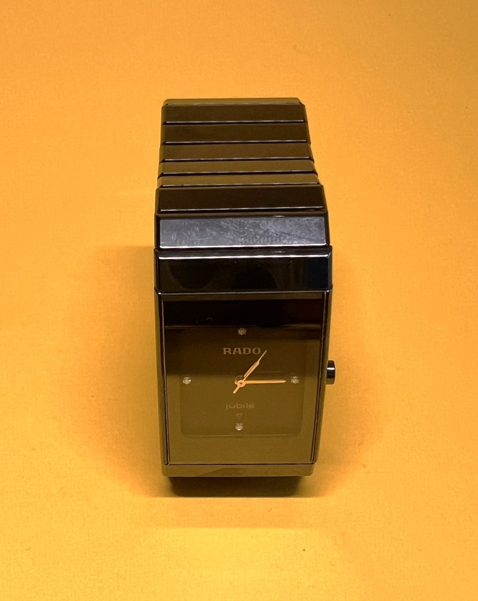 Rado Diastar High Tech Quartz Ceramic Watch, Jubilee Model, Black Steel Case And 4 Diamonds.-photo-3