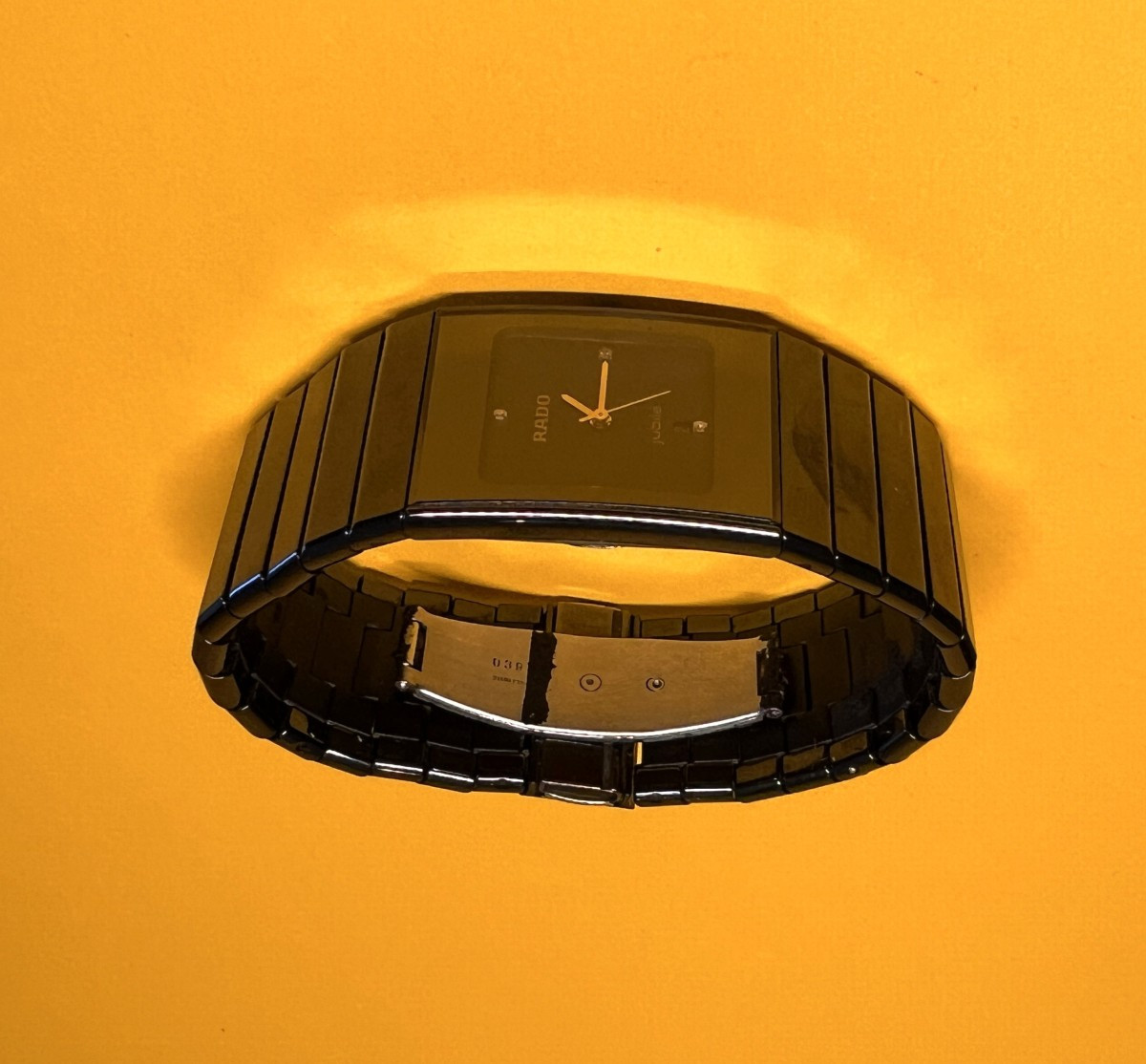 Rado Diastar High Tech Quartz Ceramic Watch, Jubilee Model, Black Steel Case And 4 Diamonds.-photo-4