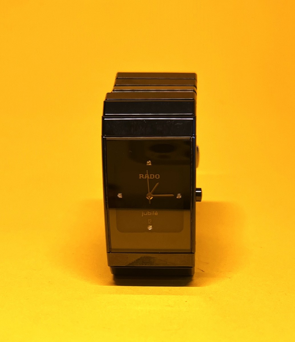 Rado Diastar High Tech Quartz Ceramic Watch, Jubilee Model, Black Steel Case And 4 Diamonds.