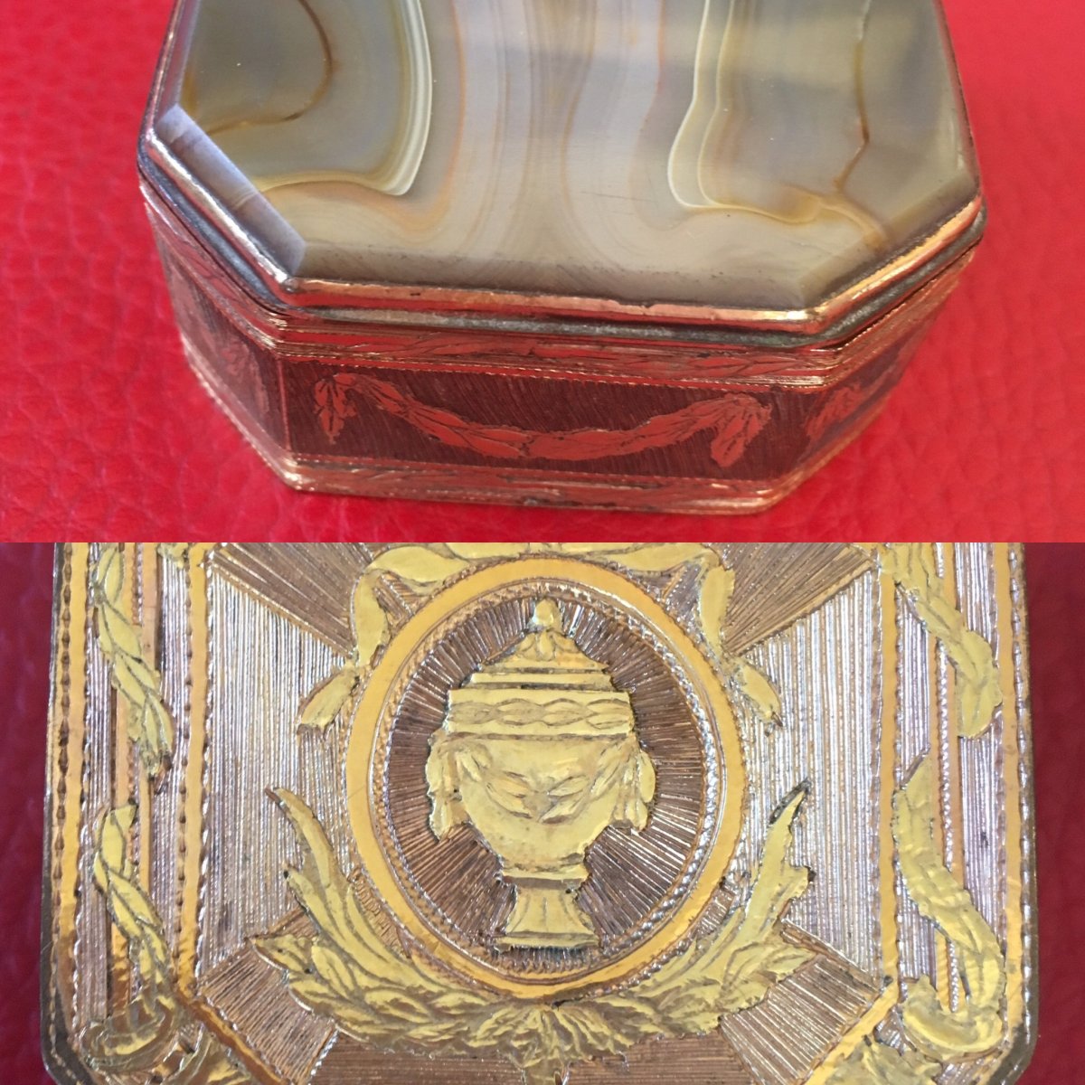 Box In Pomponne, Golden Nets With On The Top Beautiful Agate.-photo-2