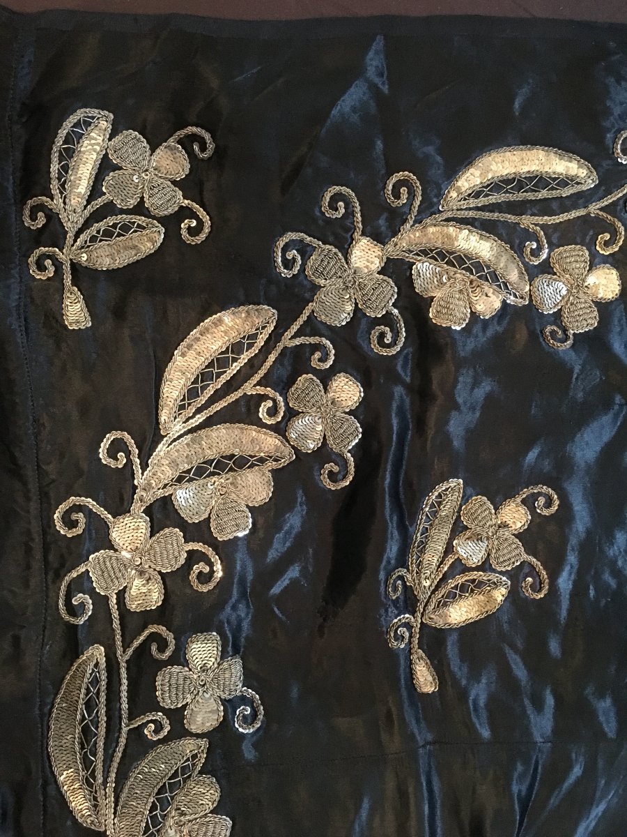 Black Silk Satin Panel Embroidered From Silver Thread Ottoman Work Late Nineteenth Early Twentieth-photo-2