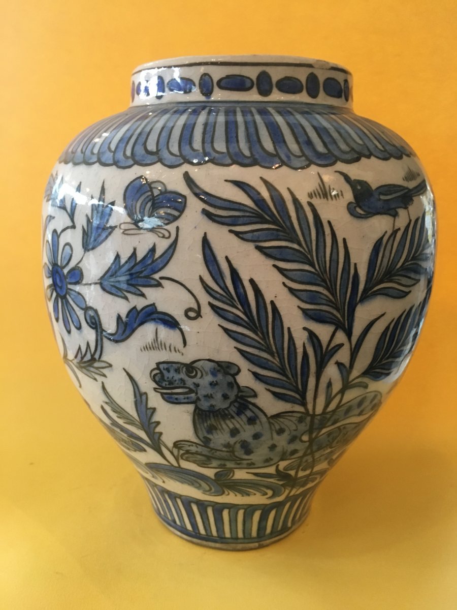 Qadjar Ceramic Vase Dated At The Base-photo-3