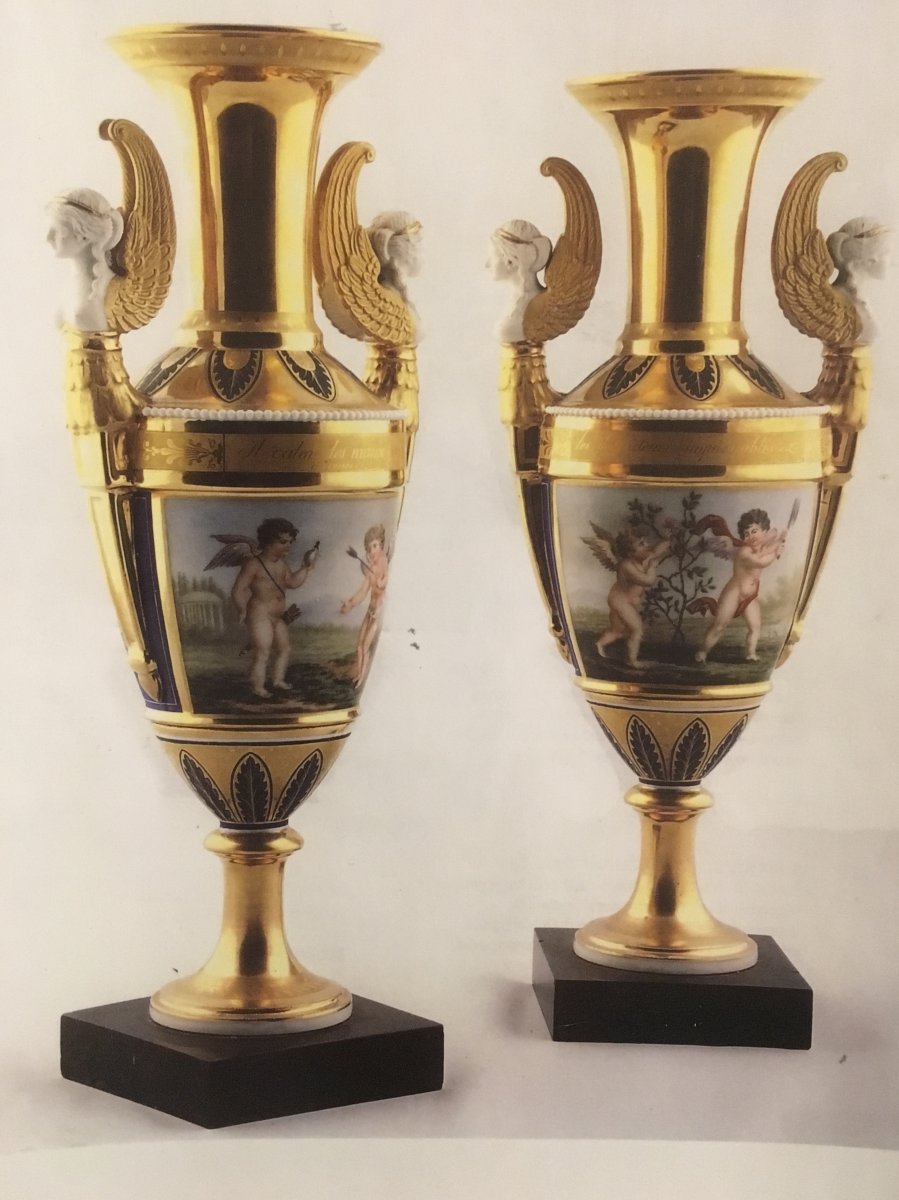 A Pair Of Paris Porcelain Empire Vases Baluster Shape