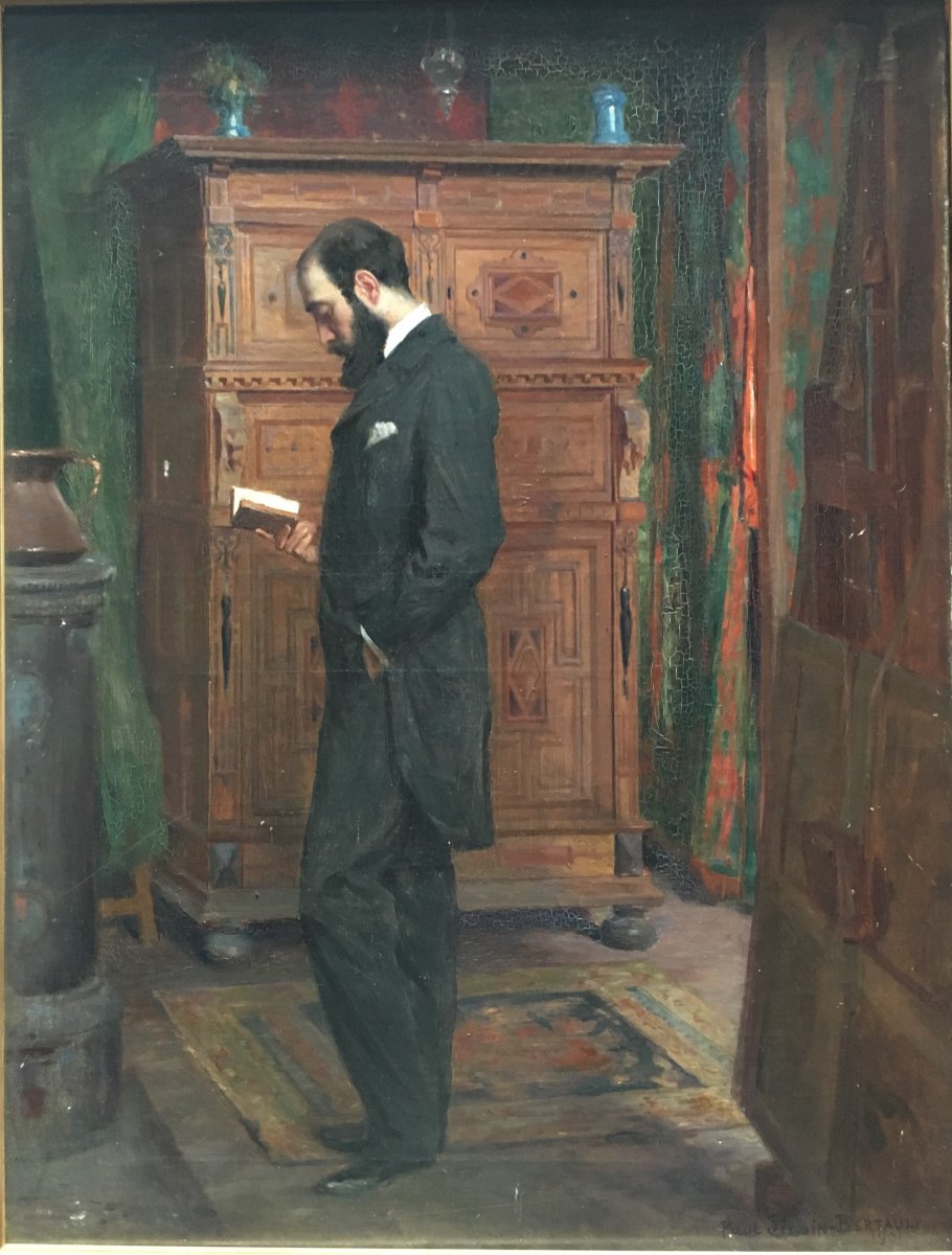 Paul Seguin-bertault Tableau Intimiste Homme Lisant Dans Un Interieur 1901