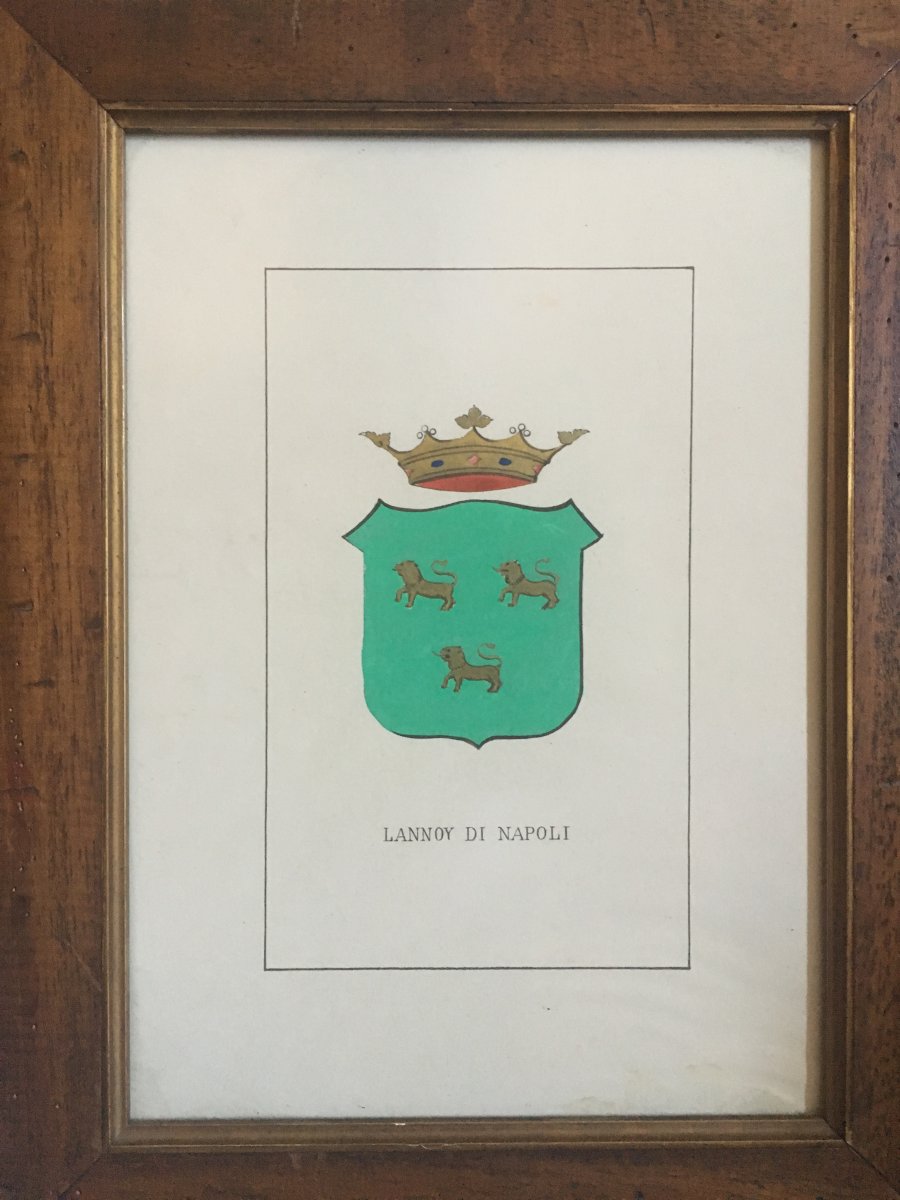 Serie De Lithogrophies Réhaussées à l'Aquarelle d'Armoirie De Famille Napolitaine Et Sicilienne-photo-3