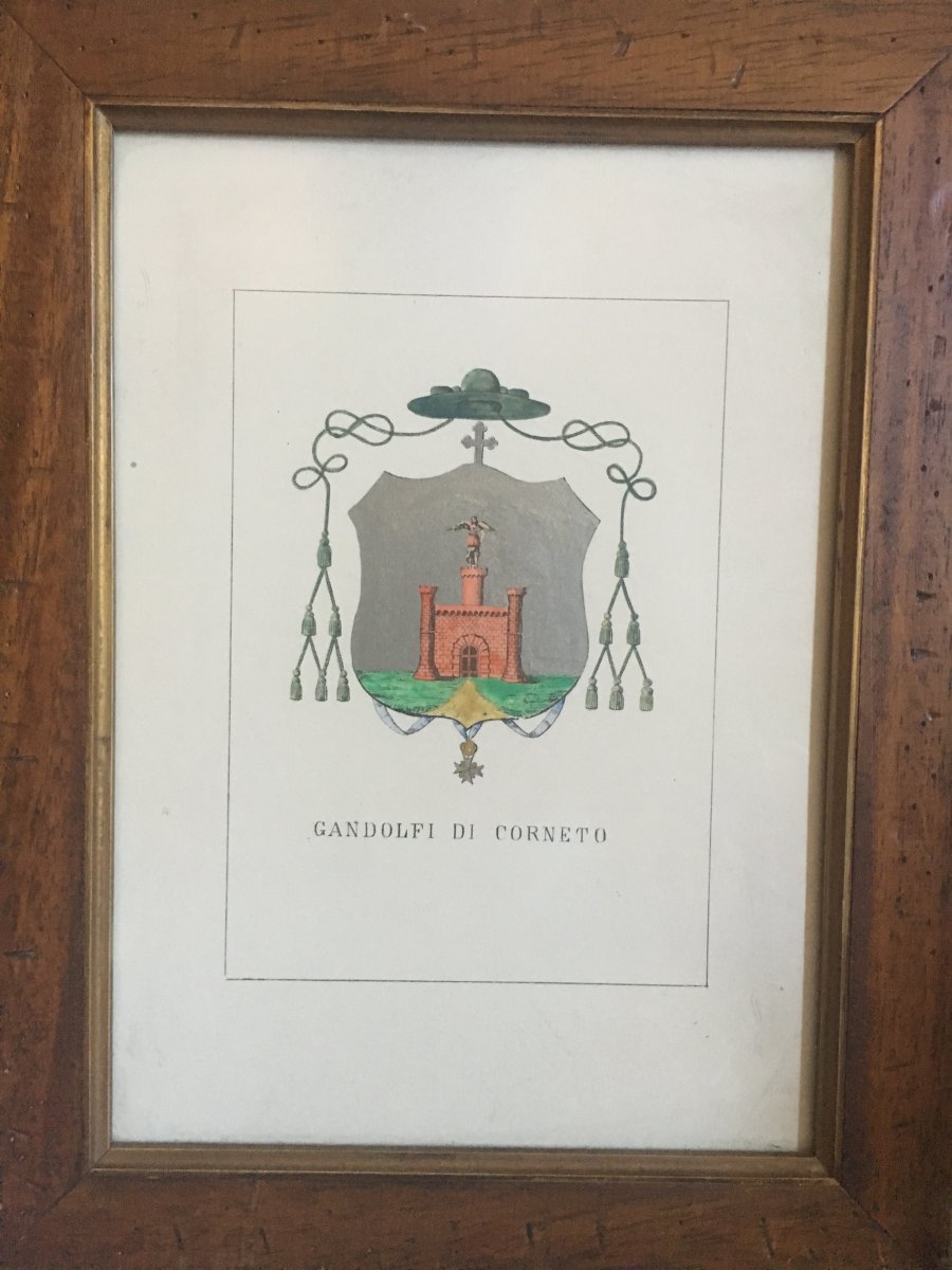 Serie Of 5 Lithographs Enhanced With Watercolor Coat Of Arms Of Neapolitan And Sicilian Family-photo-4
