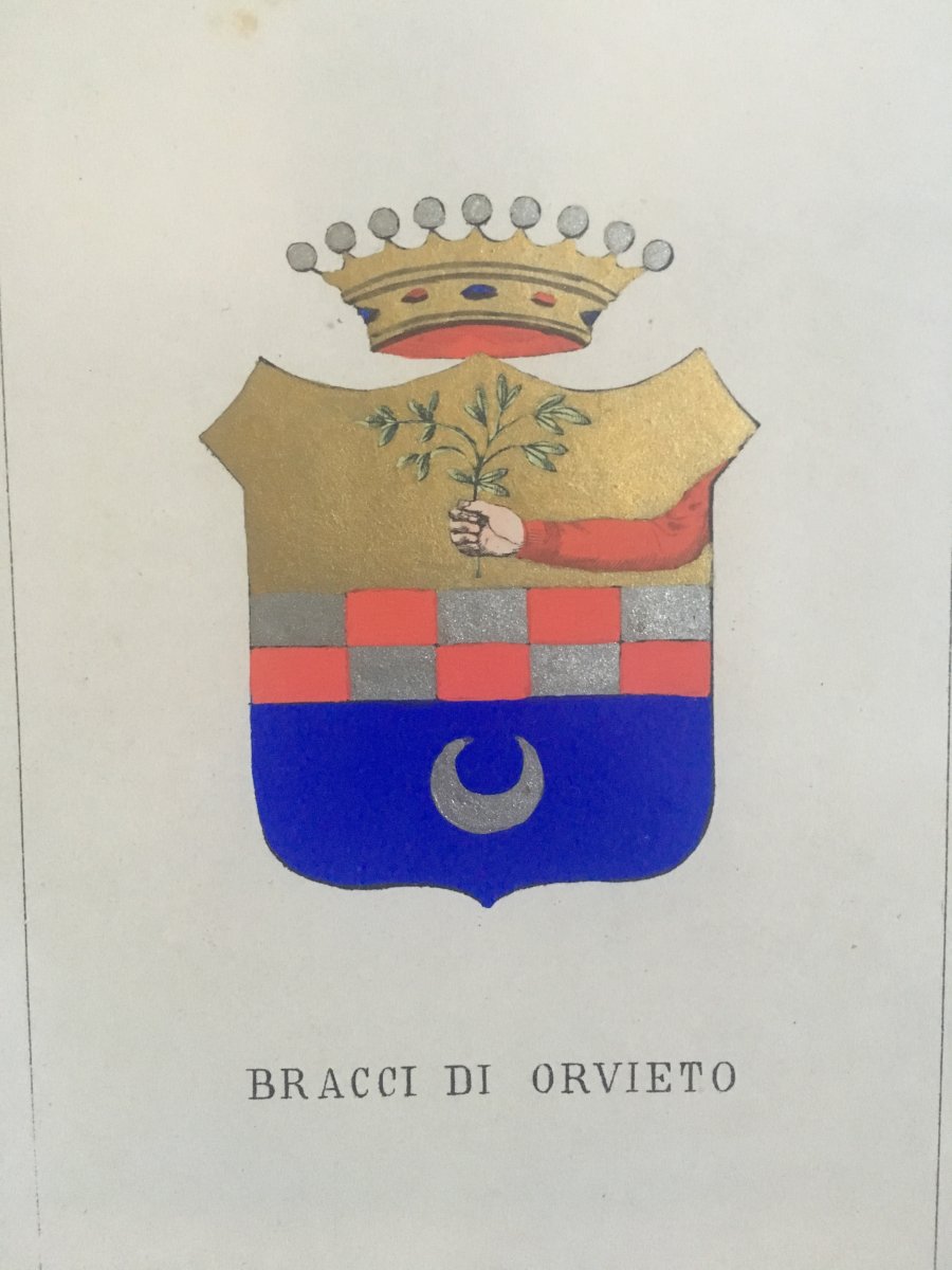 Serie Of 5 Lithographs Enhanced With Watercolor Coat Of Arms Of Neapolitan And Sicilian Family-photo-3