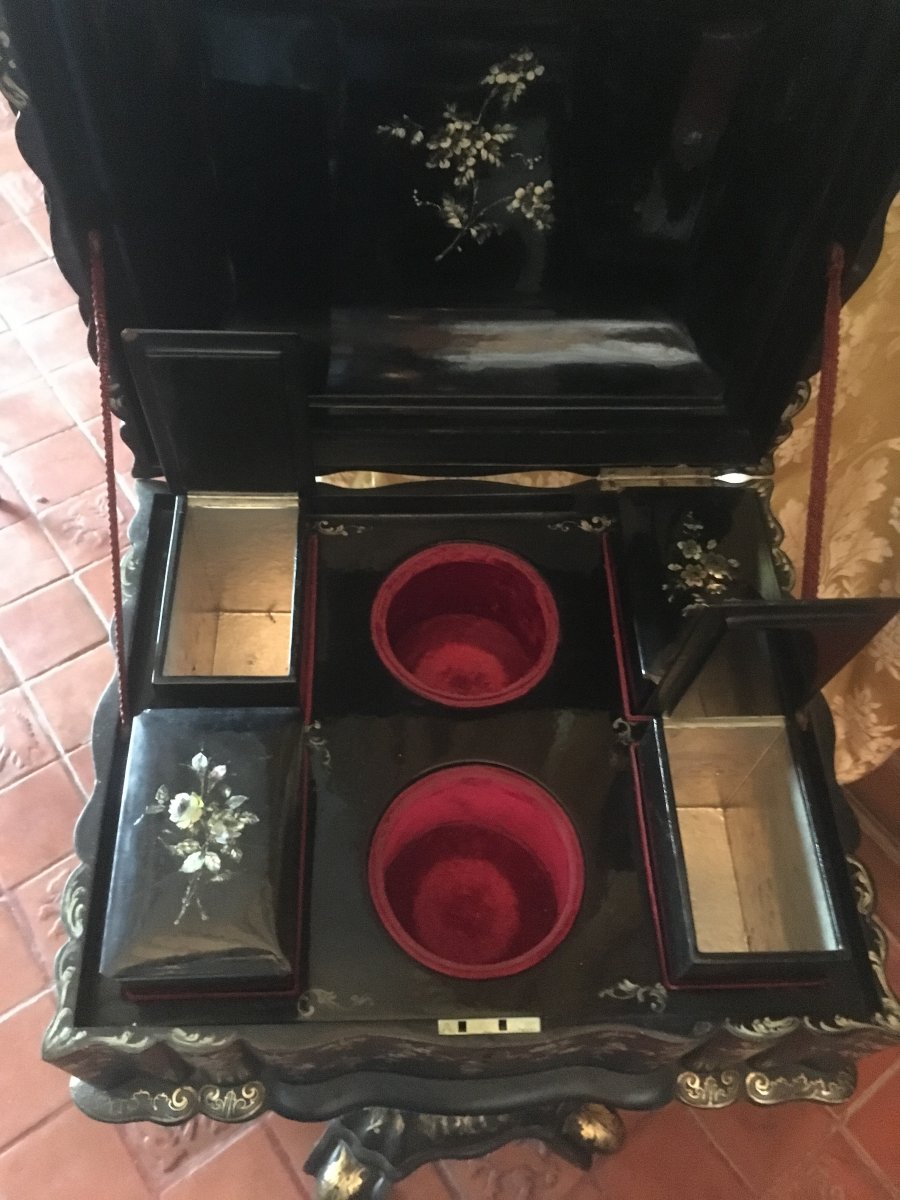 Meuble Tea Caddy  Anglais Epoque Regency En Papier Mâché-photo-2