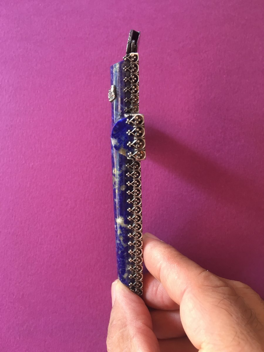 Croix Pectorale  Lapis Lazuli Et Argent XIX Iéme Siècle-photo-4