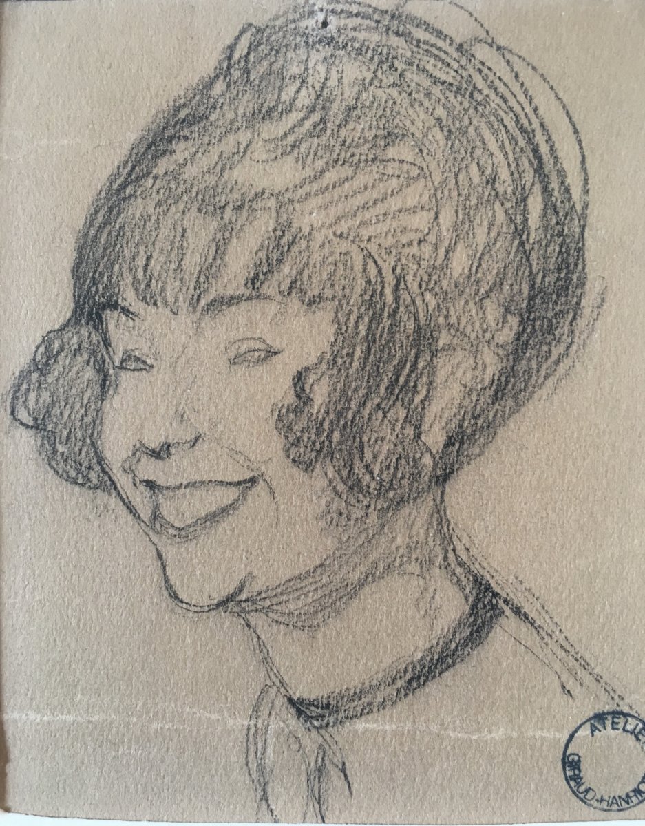 Dessin de Jean- Gabriel Domergue : Portrait de l'artiste  Yvonne  Giraud-Hanriot  (1898-   )