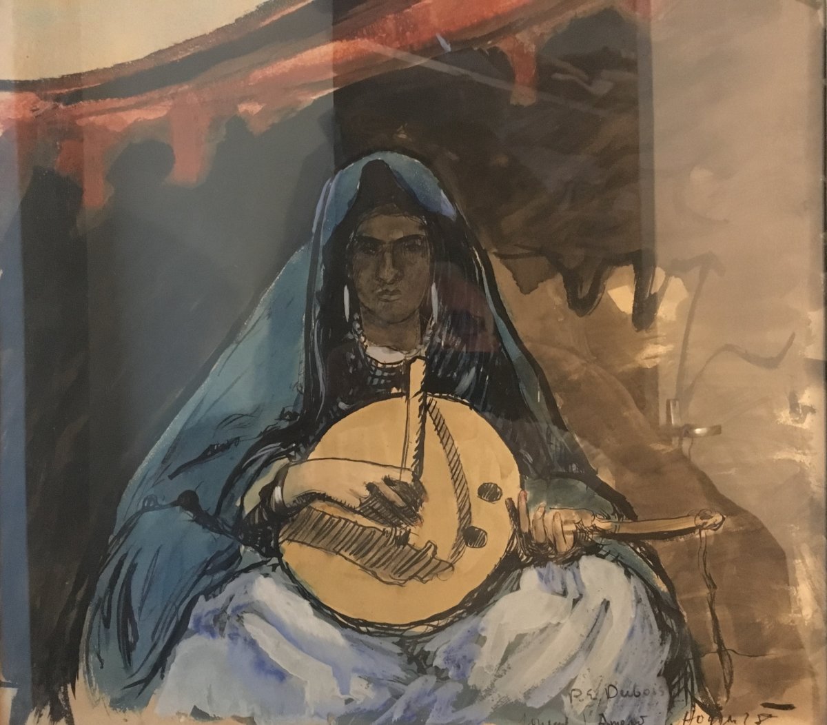 Paul-elie Dubois "woman Playing The Amzad" Gouache On Paper.-photo-3