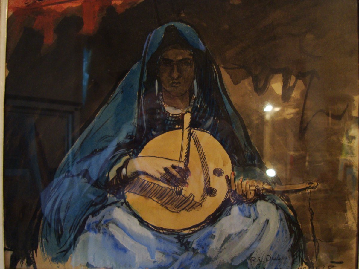 Paul-elie Dubois "woman Playing The Amzad" Gouache On Paper.