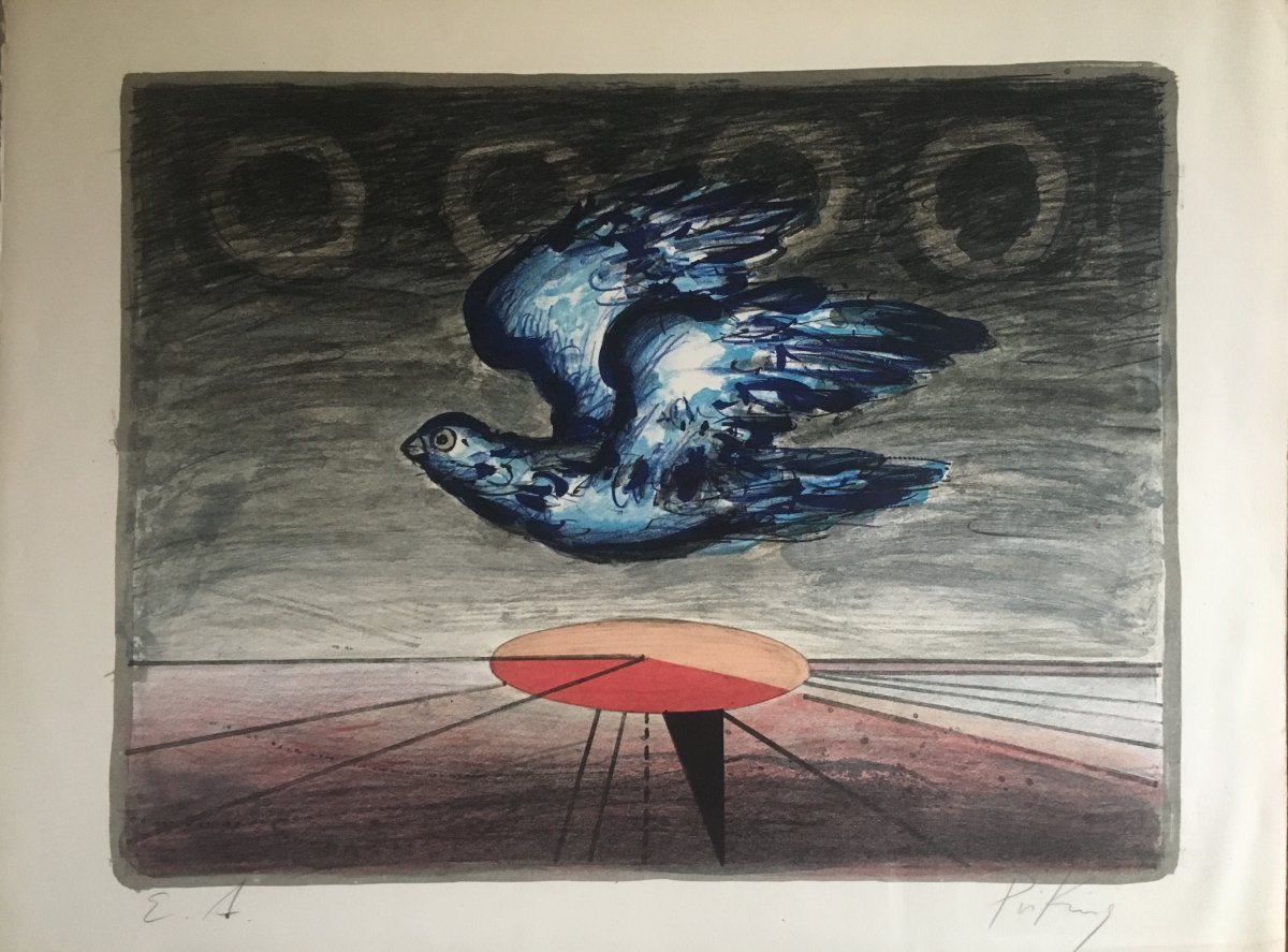 Franz PRIKING   "L' oiseau"  Lithographie 