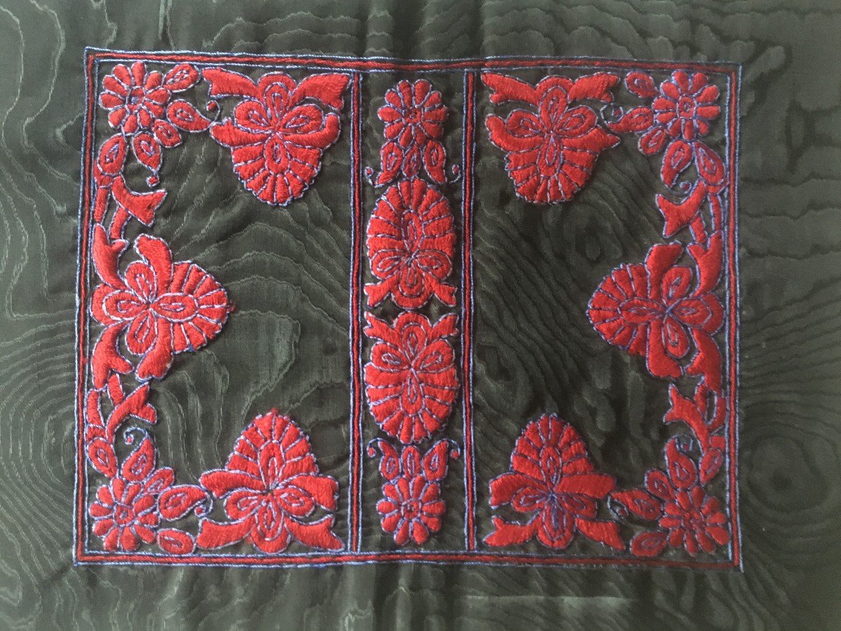 4 Panel Bindings Of Books In Embroidered Moiré Silk 1930-photo-3