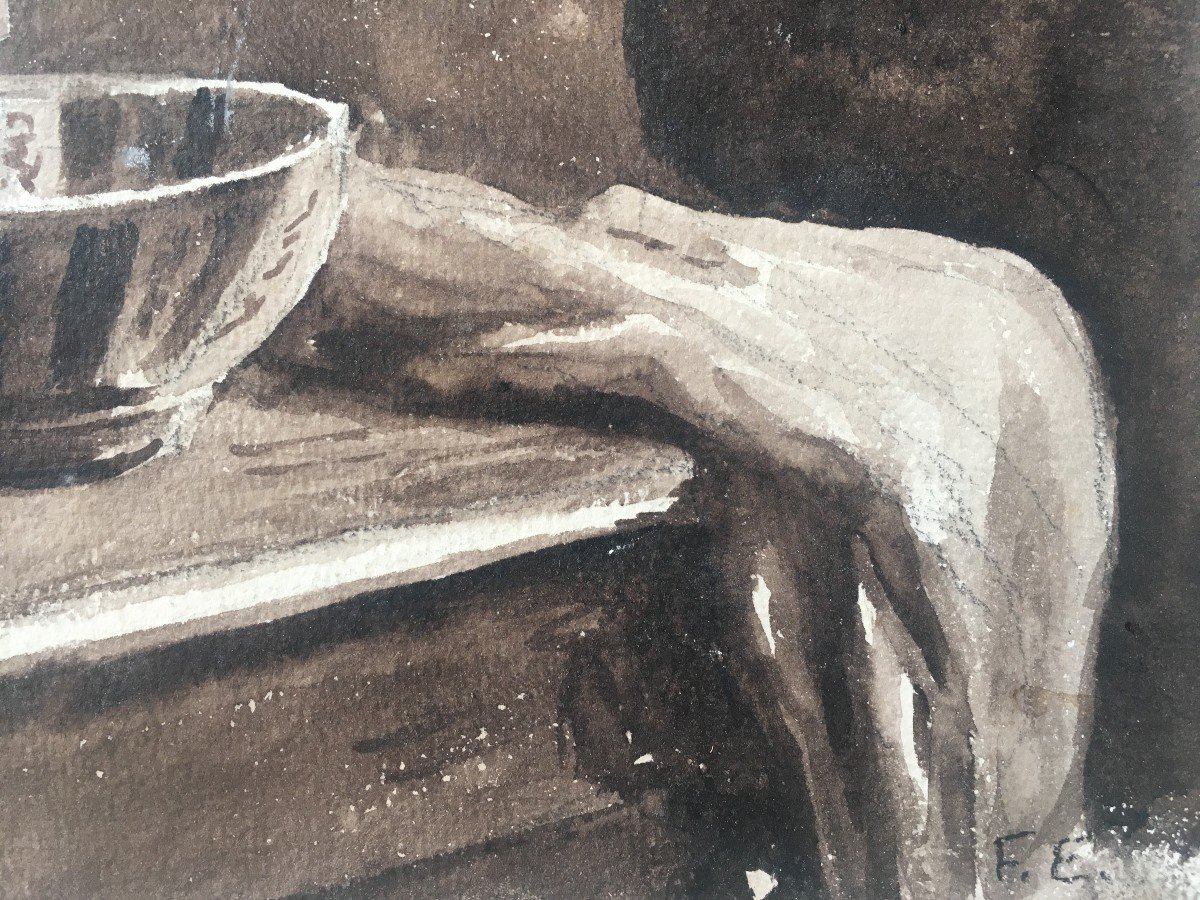 Felix Esteban Born In Granada Spain XIX Ith Century. Lavis On Paper.-photo-3