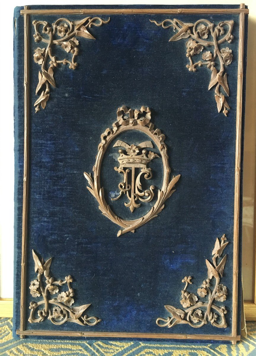 Etui à Courrier En Velour Bleu  Et Garniture Bois Napoléon III
