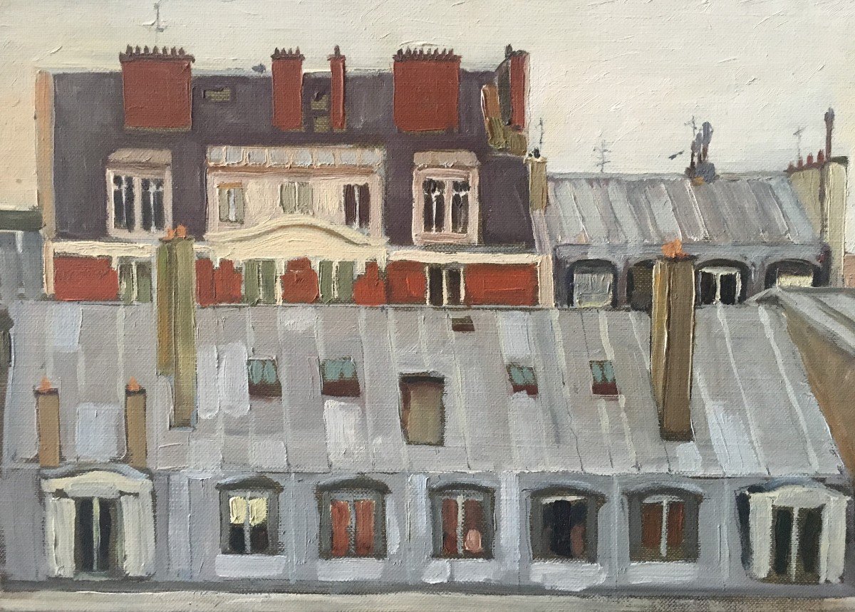 Les toits de Paris . Huile sur Toile  J. Chauchat