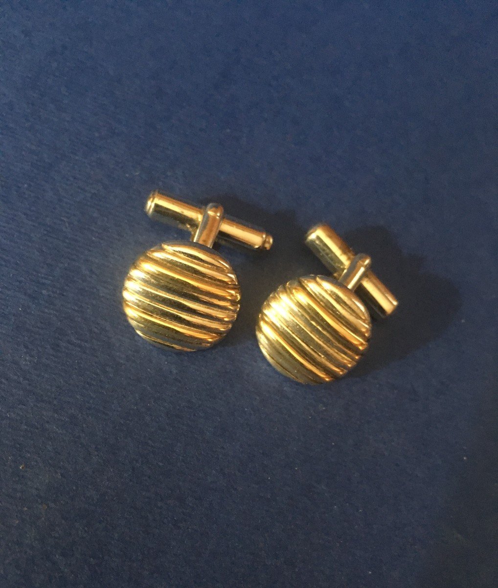 Silver And Gold Ribbed Cufflinks Signed Christian Dior-photo-2