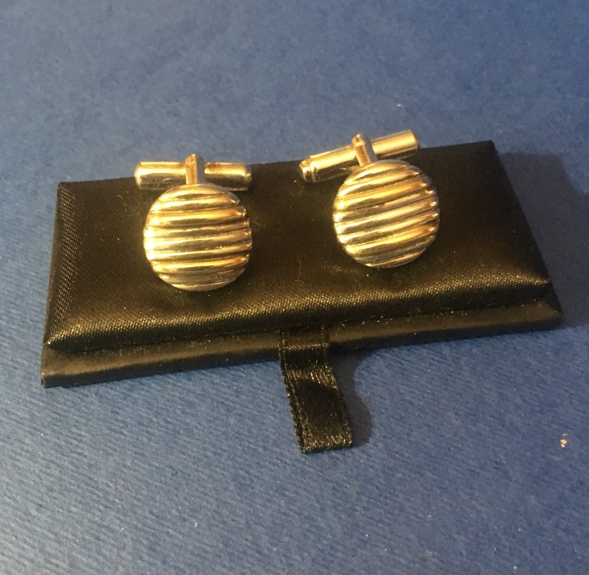 Silver And Gold Ribbed Cufflinks Signed Christian Dior-photo-5