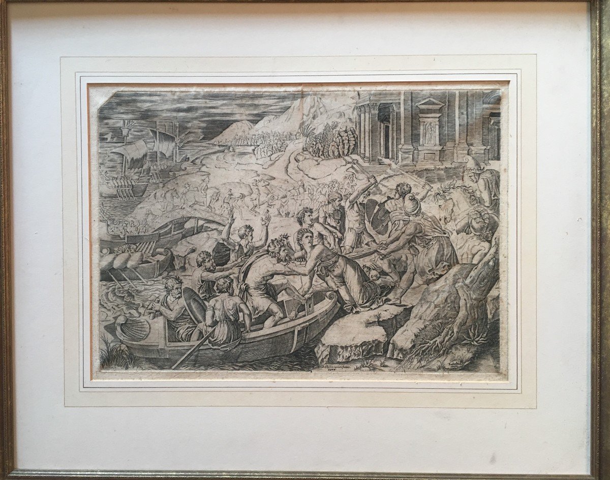 Etching "the Abduction Of Helena" After Raphael - Engraver Marcantonio Raimondi XVI Th.-photo-2