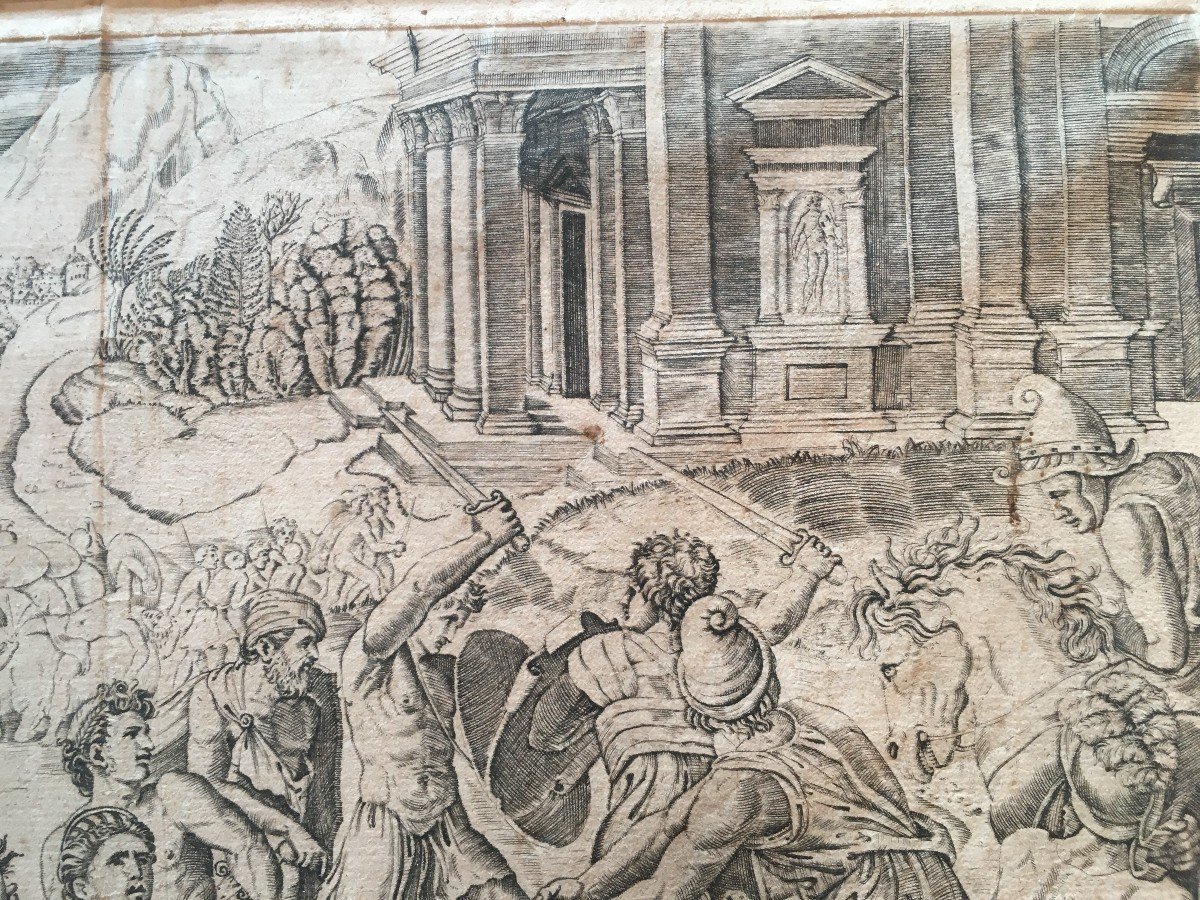 Eau-forte  "L'Enlèvement d'Hélène" d'après Raphael - graveur Marcantonio Raimondi XVI iéme . -photo-4