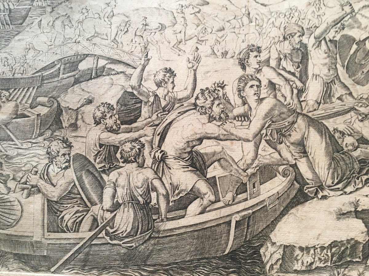 Eau-forte  "L'Enlèvement d'Hélène" d'après Raphael - graveur Marcantonio Raimondi XVI iéme . -photo-1