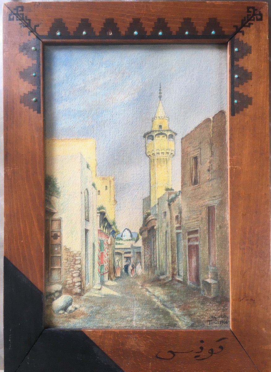 Gouache "the Medina Of Tunis" Signed And Dated A. Gautier, Tunis 1906