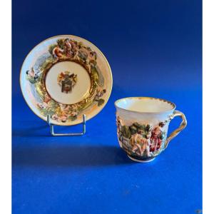 Coffee Cup And Saucer With Marked Capodimente Coat Of Arms, Late XVIII