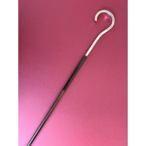 Cane Badine With Silver Handle In The Shape Of An Interrogation Point.