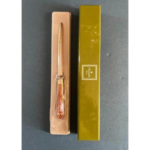 Christofle Paper Opener Model Talisman Brown Lacquer In Its Box.