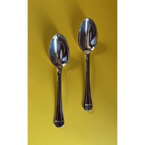 Two Christofle Dessert Spoons Model Talisman Sienna Chinese Lacquer.