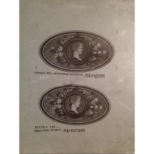 Lithographic Zinc Plate By Piero Fornasetti: 2 Oval Medallions Profile Of A Woman.