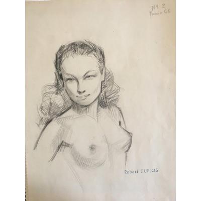 Robert L. Duflot  Dessin Nu Feminin En Buste 