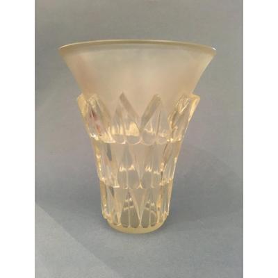 Lalique  Vase Modéle Feuilles Verre Pressé Moulé