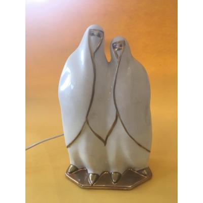 Nightlight Representing 2 Art Deco Veiled Women - Limoges Porcelain