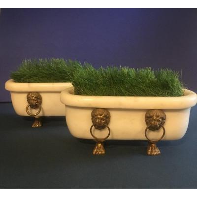 Pair Of Small Antique Marble Bathtubs. XIX I Century.