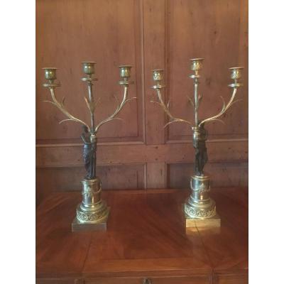 Ormoulu French First Empire Important Candle Holders