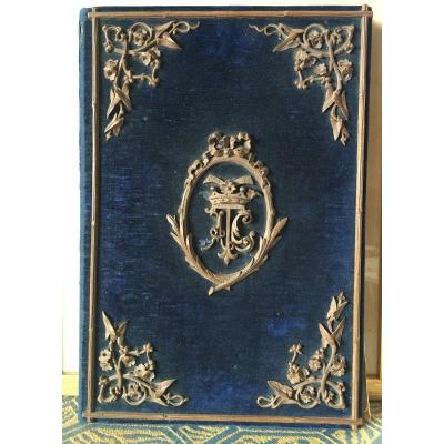 Etui à Courrier En Velour Bleu  Et Garniture Bois Napoléon III