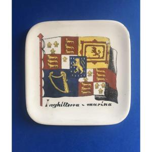 Square Tidy Box Signed Fornasetti Representing A Standard And Indicated Inghilterra Marina