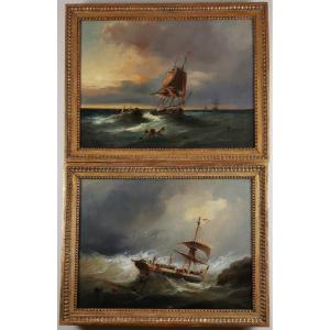 Eugene Isabey (1803-1886). The American Fleet Caught In The Storm. 