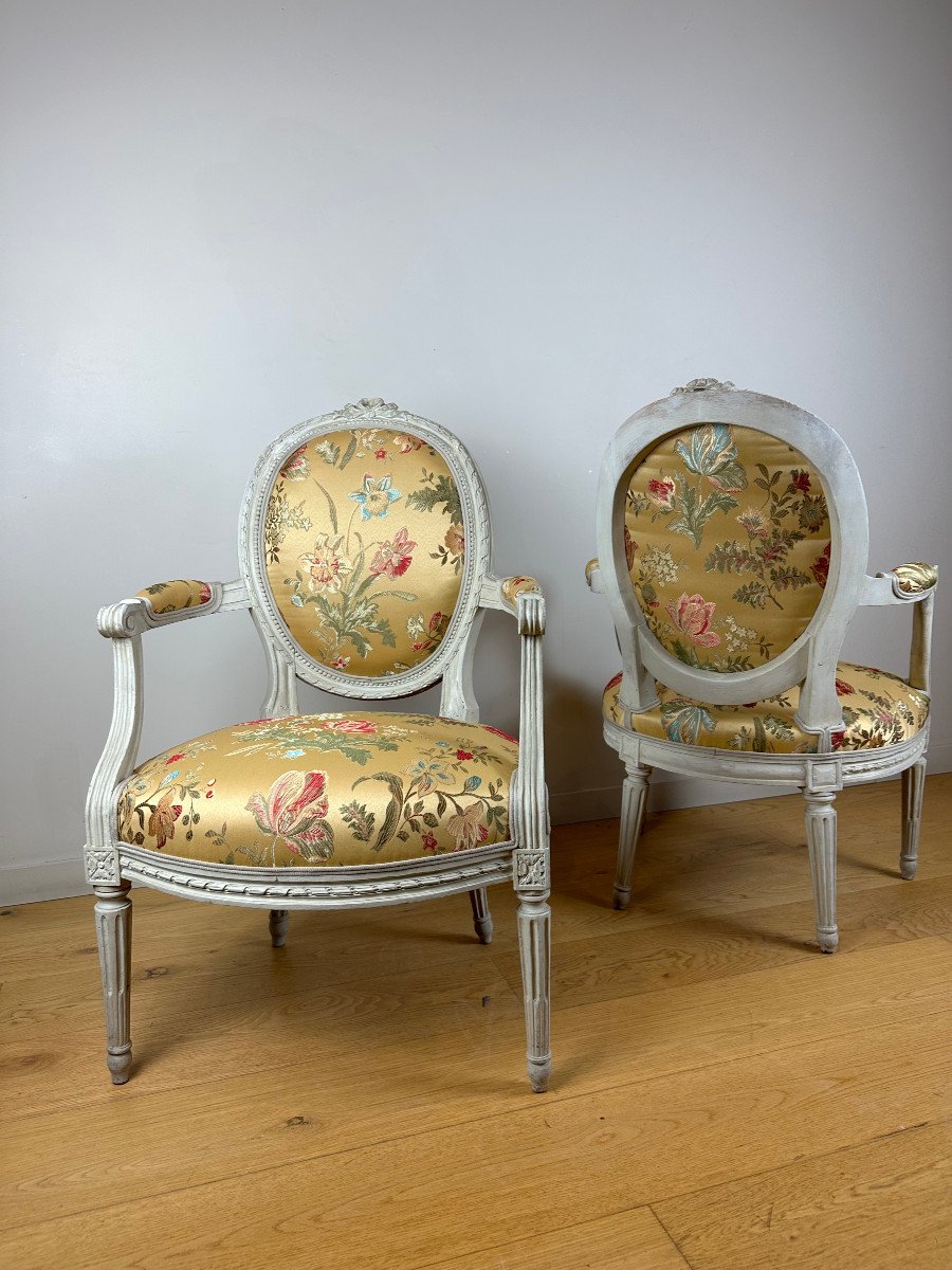 Jean-baptiste-claude Séné, Pair Of Louis XVI Armchairs Stamped I.b Sene-photo-1