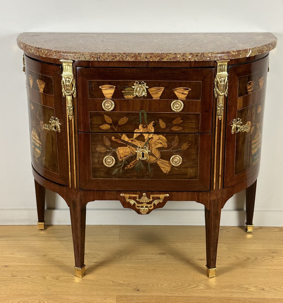 A Louis XVI Demi-lune  Chest Of Drawers  Stamped By Fidelys Schey, Late 18th Century.-photo-2